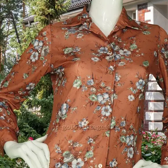 Vintage Rustic Boho Floral Shirt Brown S - Picture 1 of 8